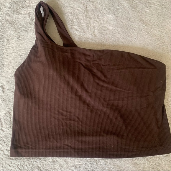 Lululemon Ribbed Nulu Asymmetrical Yoga Bra Light Support Java Sz 12 Brown - Picture 3 of 7